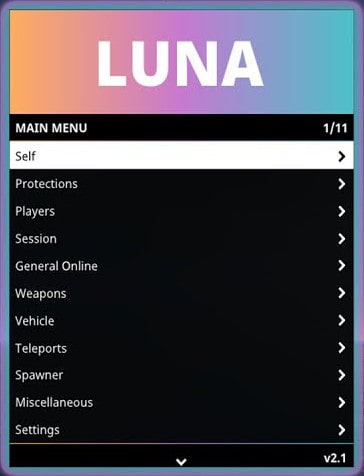 Luna mod menu trainer for PC