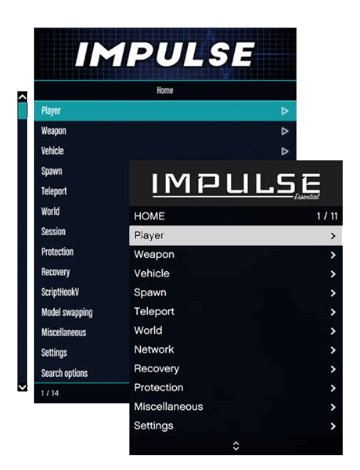 Impulse menu PC version